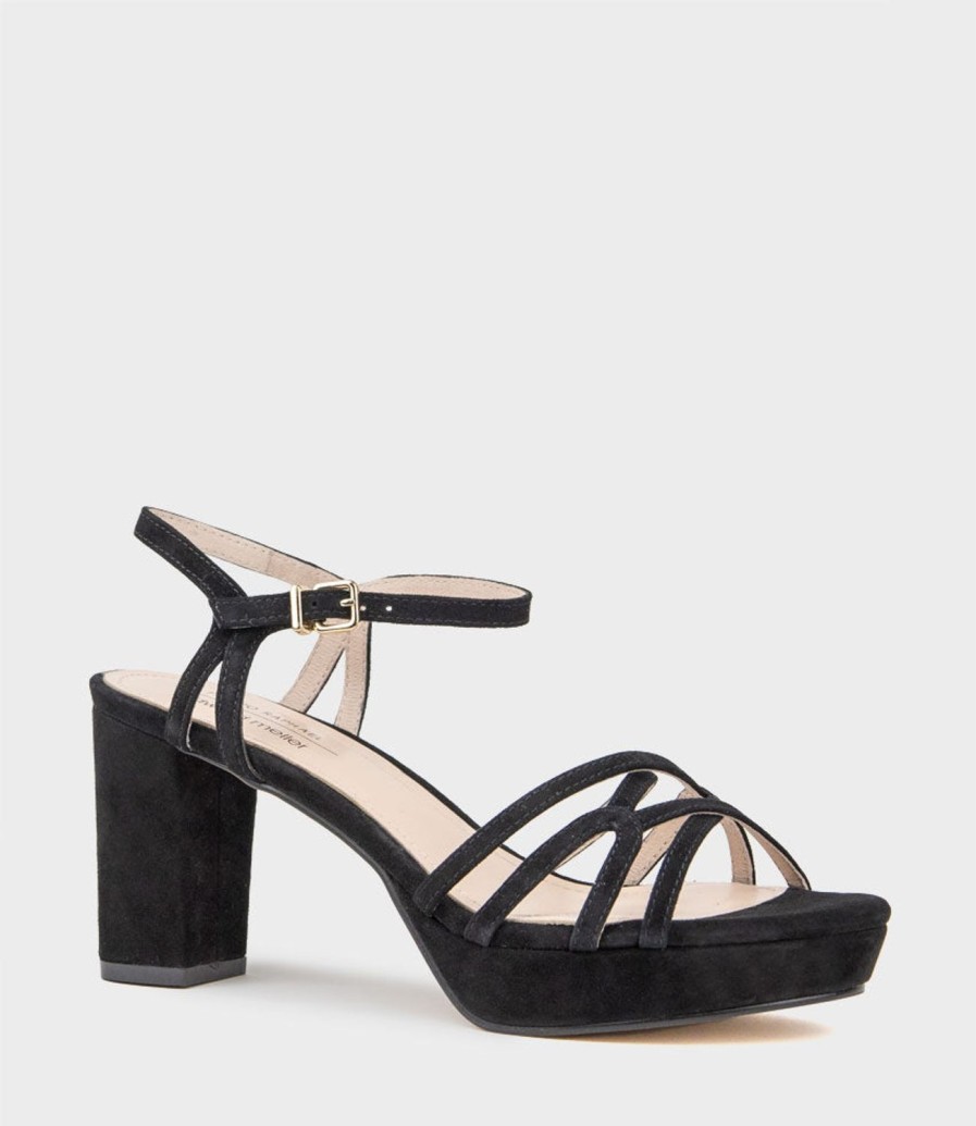 Edward Meller Riva80 Multistrap Platform Sandal In Black Suede Wholesale