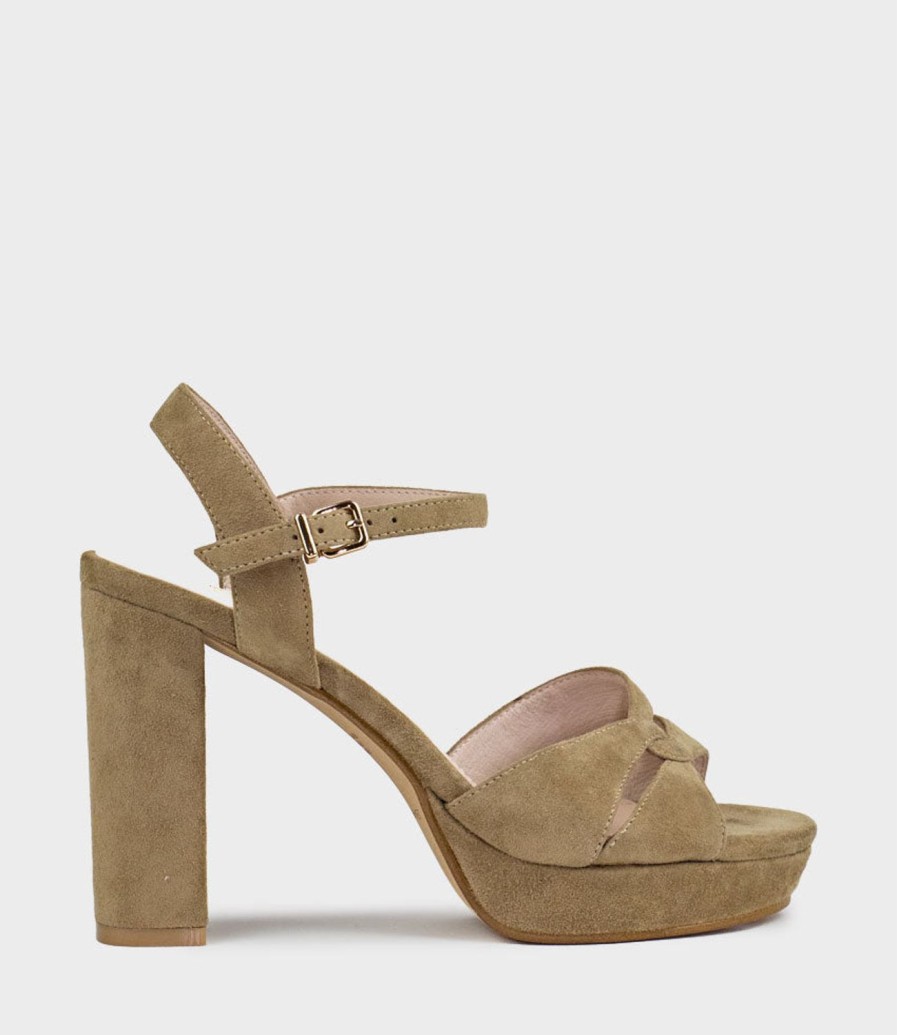 Edward Meller Regent100 Interlocked Detail Platform Sandal In Camel Suede Online