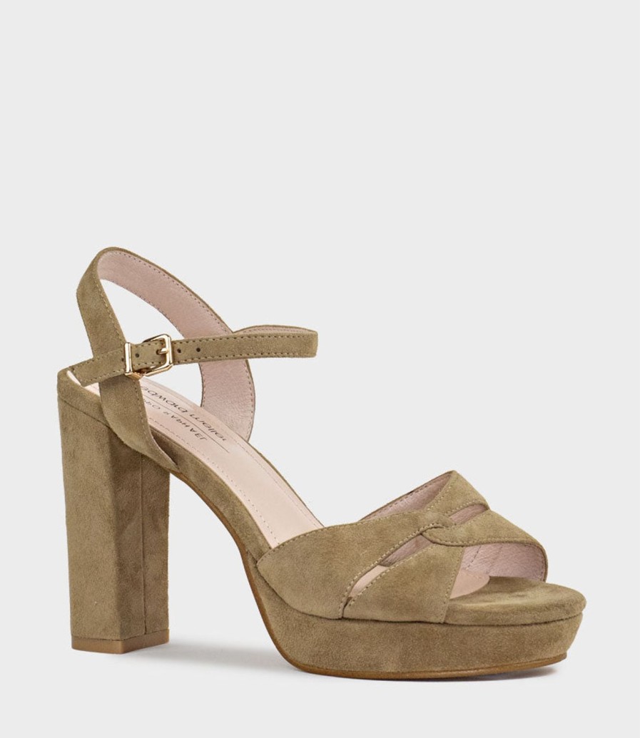 Edward Meller Regent100 Interlocked Detail Platform Sandal In Camel Suede Online