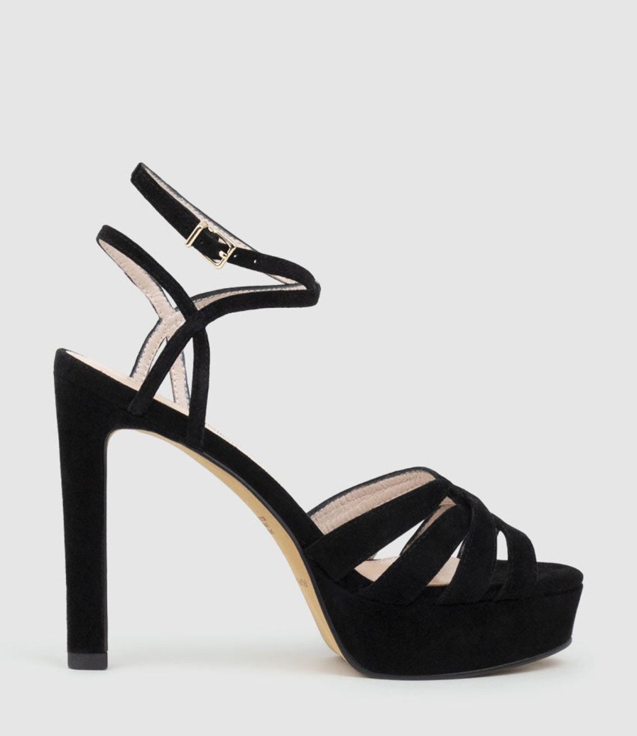 Edward Meller Syren110 Ankle Wrap Platform Sandal In Black Suede Wholesale