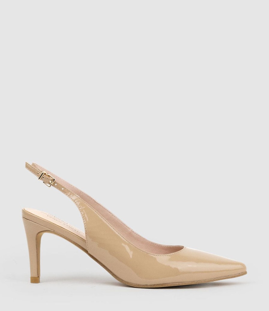 Edward Meller Diana75 Slingback Pump In Nude Patent New