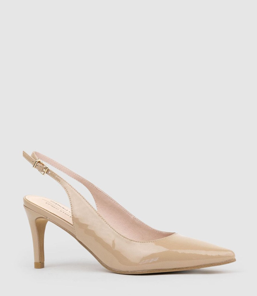 Edward Meller Diana75 Slingback Pump In Nude Patent New