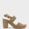 Edward Meller Ramy80 Two Strap Sandal On Self Covered Unit In Camel Suede New