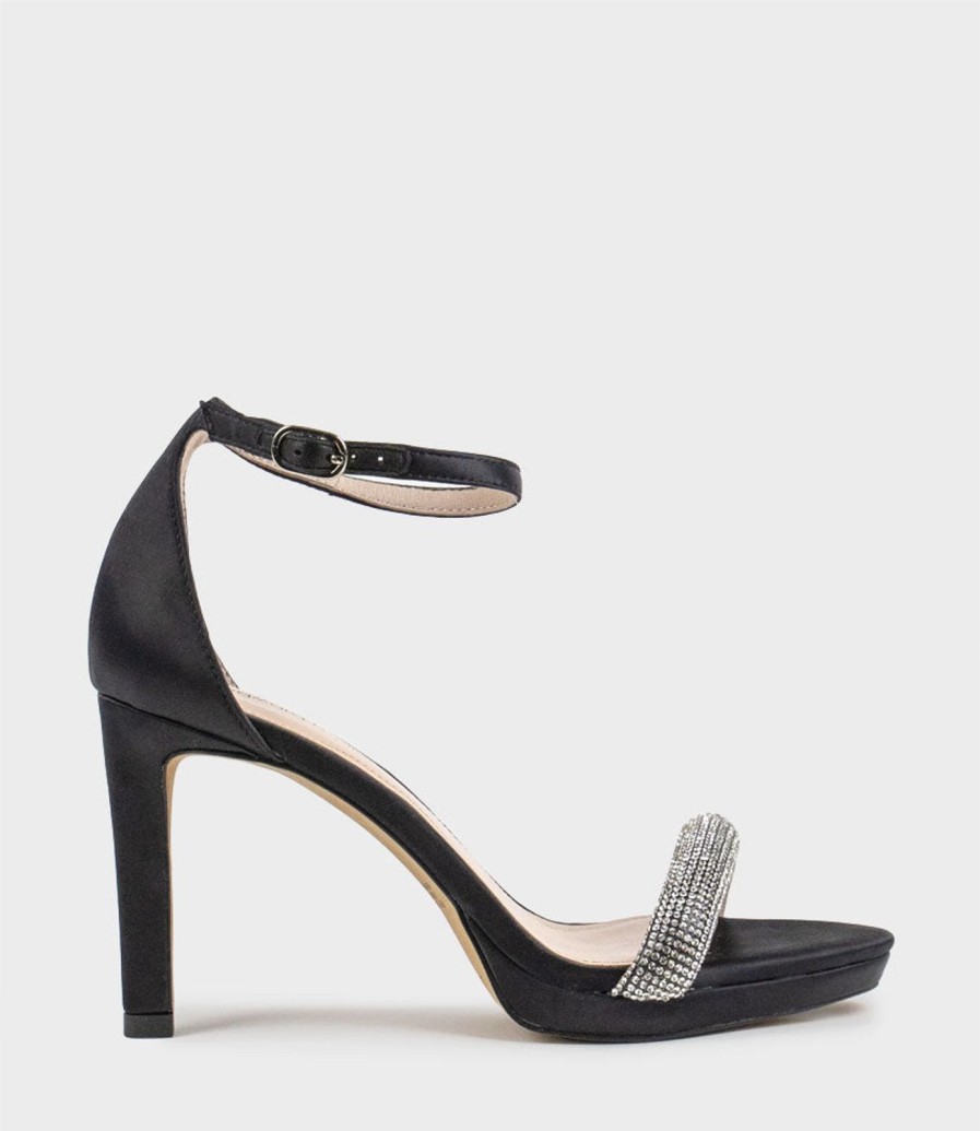 Edward Meller Satina90 Diamond Band Sandal Platform Sandal In Black Satin Best