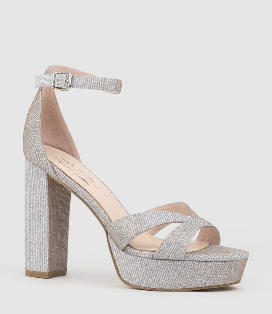 Edward Meller Sloane110 Platform Sandal In Silver Ritz Clearance