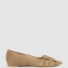 Edward Meller Destraflat Pointed Ballet With Buckle In Tan Suede Wholesale