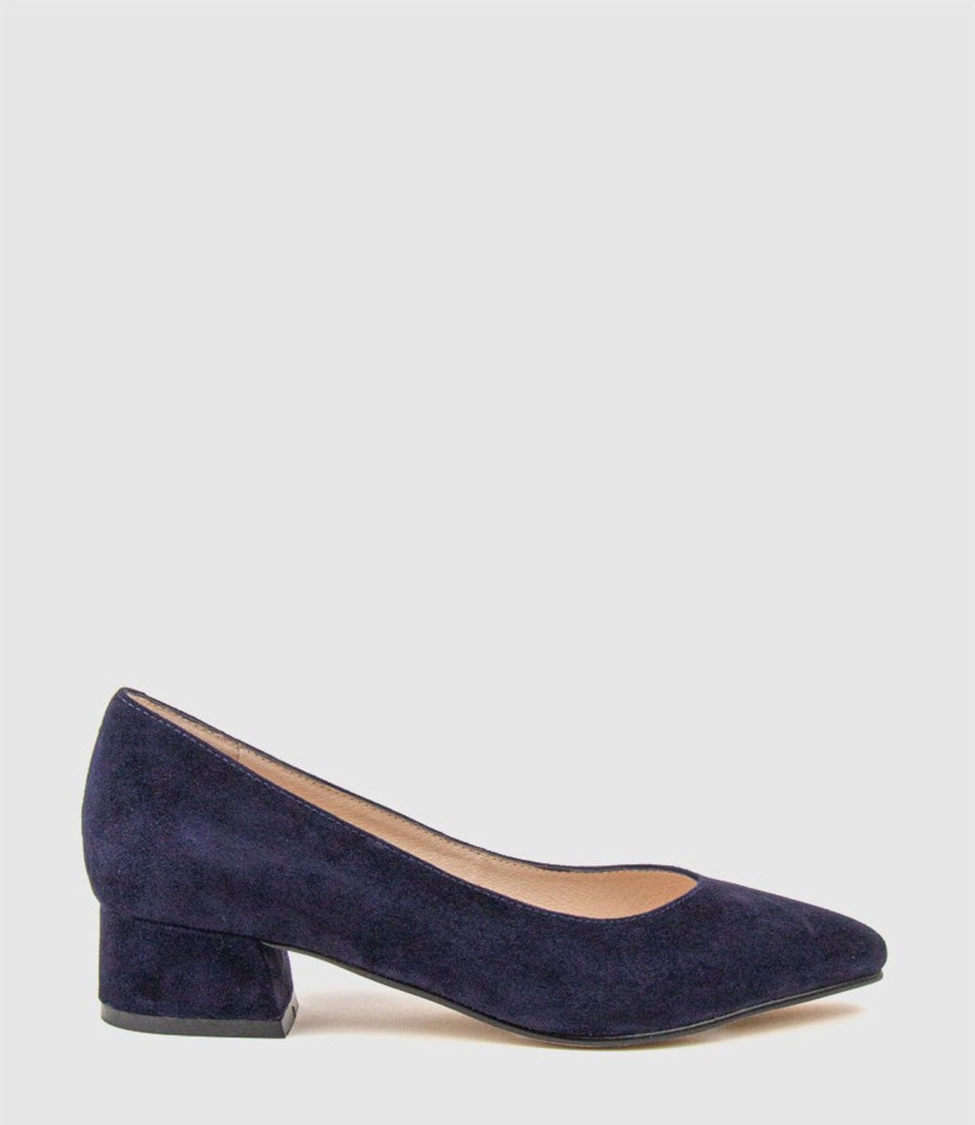 Edward Meller Audrey35 Low Block Heel Pump In Navy Suede Best