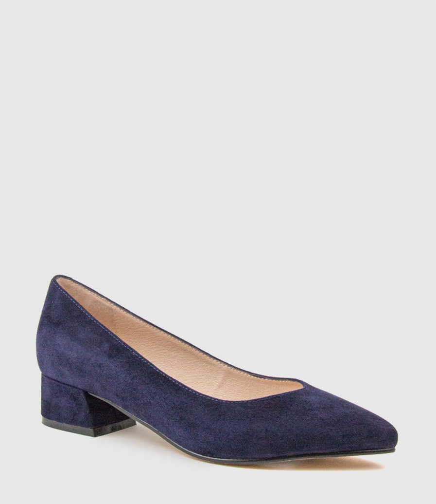 Edward Meller Audrey35 Low Block Heel Pump In Navy Suede Best