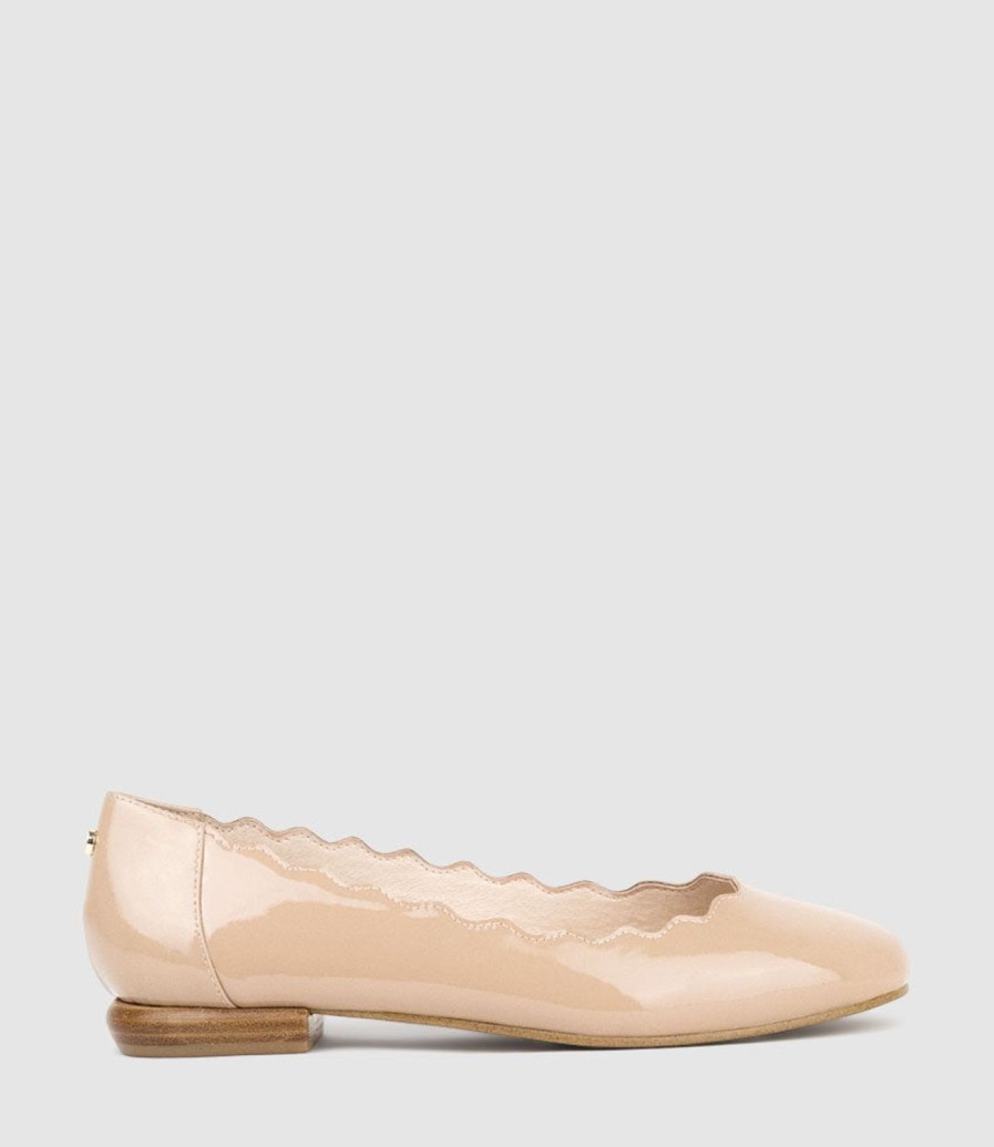 Edward Meller Fara Scalloped Ballet Flat In Nude Patent Hot