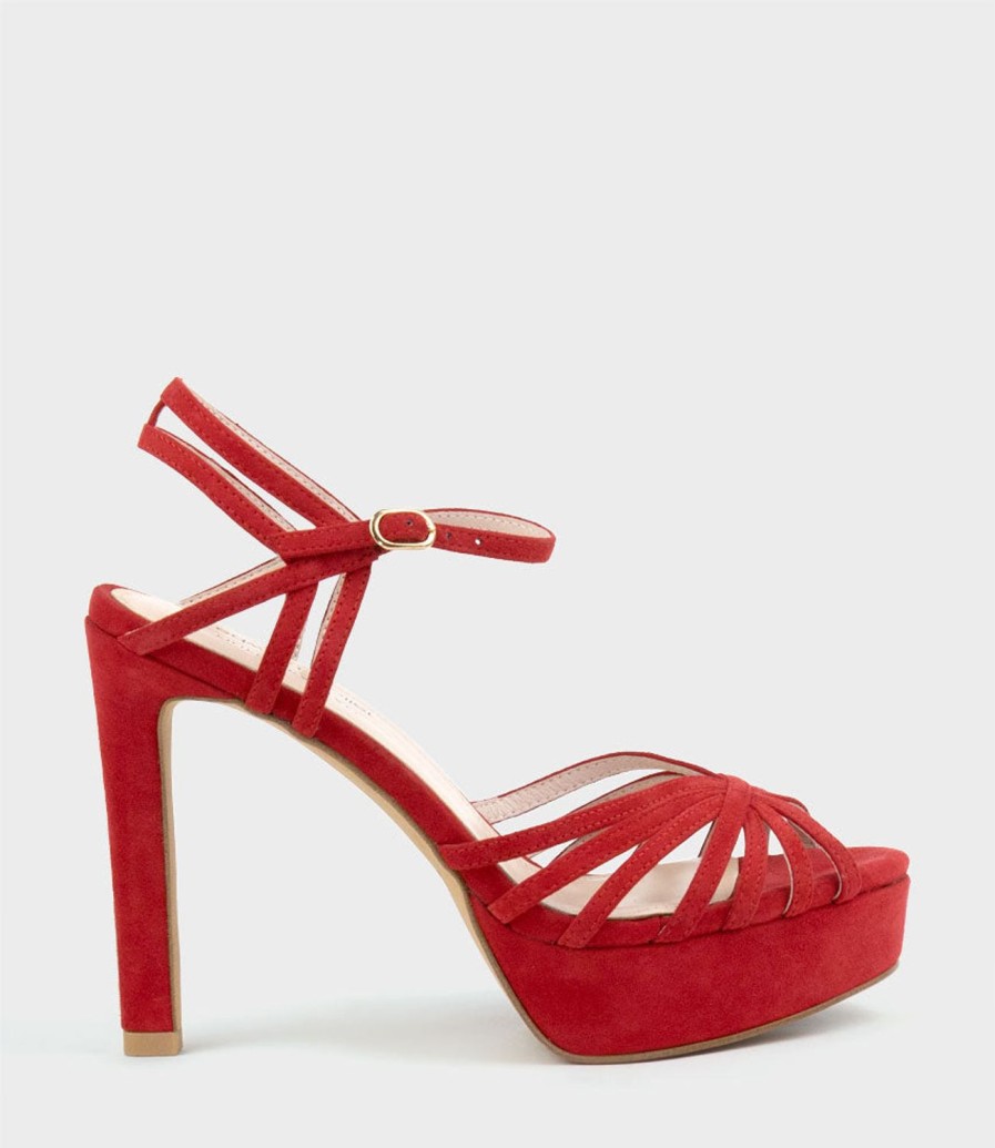 Edward Meller Syria110 Multistrap Platform Sandal In Red Suede New