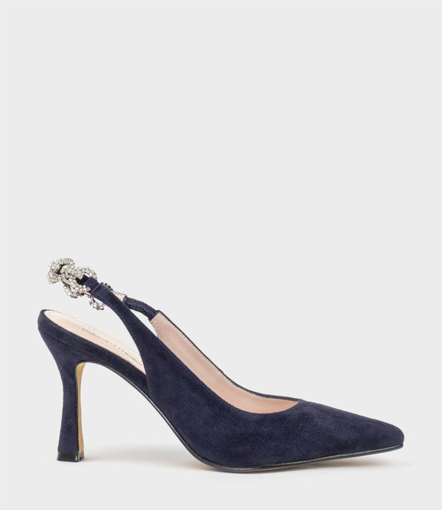 Edward Meller Azalia85 Slingback Pump With Diamond Band In Navy Suede Wholesale