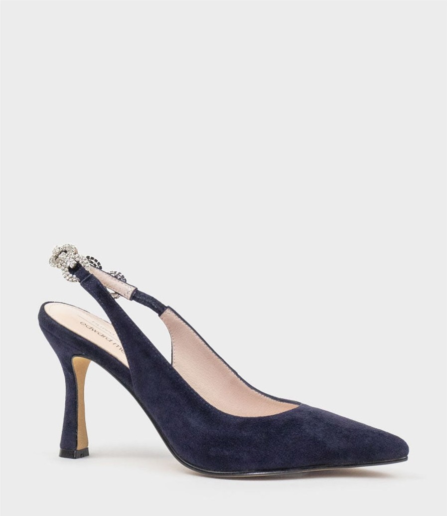 Edward Meller Azalia85 Slingback Pump With Diamond Band In Navy Suede Wholesale