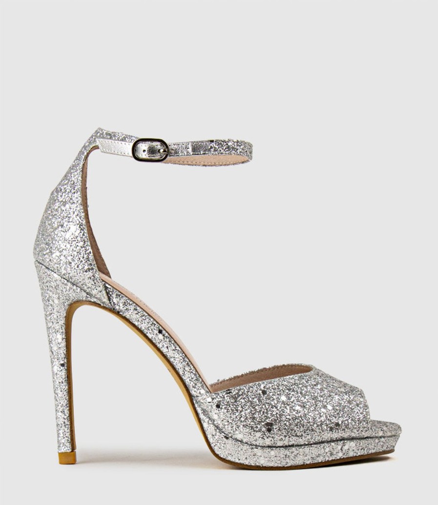 Edward Meller Wren110 Peep Toe Platform Sandal In Silver Sparkle Hot