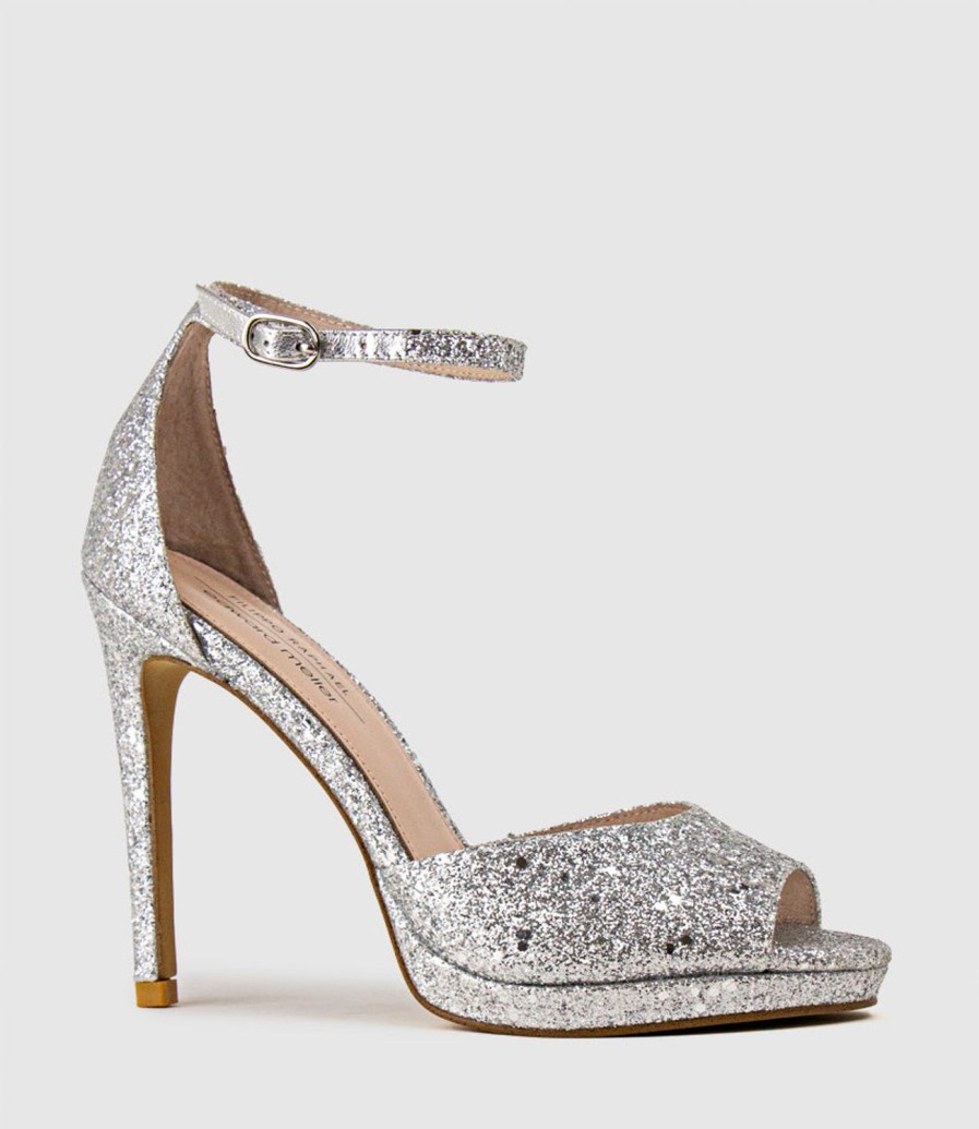 Edward Meller Wren110 Peep Toe Platform Sandal In Silver Sparkle Hot