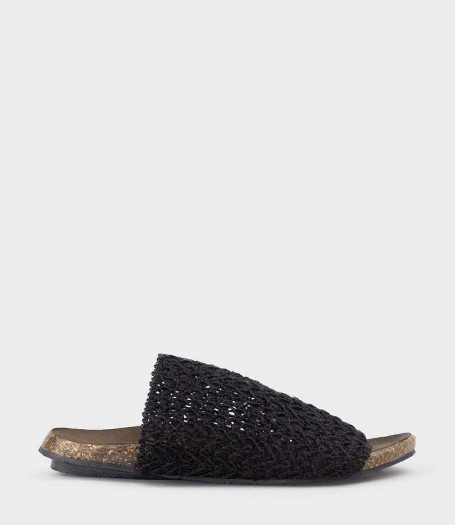 Edward Meller Kyndra Textured Slide On Footbed In Black Clearance