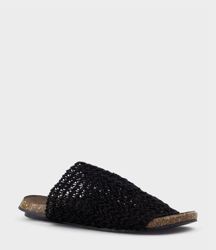 Edward Meller Kyndra Textured Slide On Footbed In Black Clearance