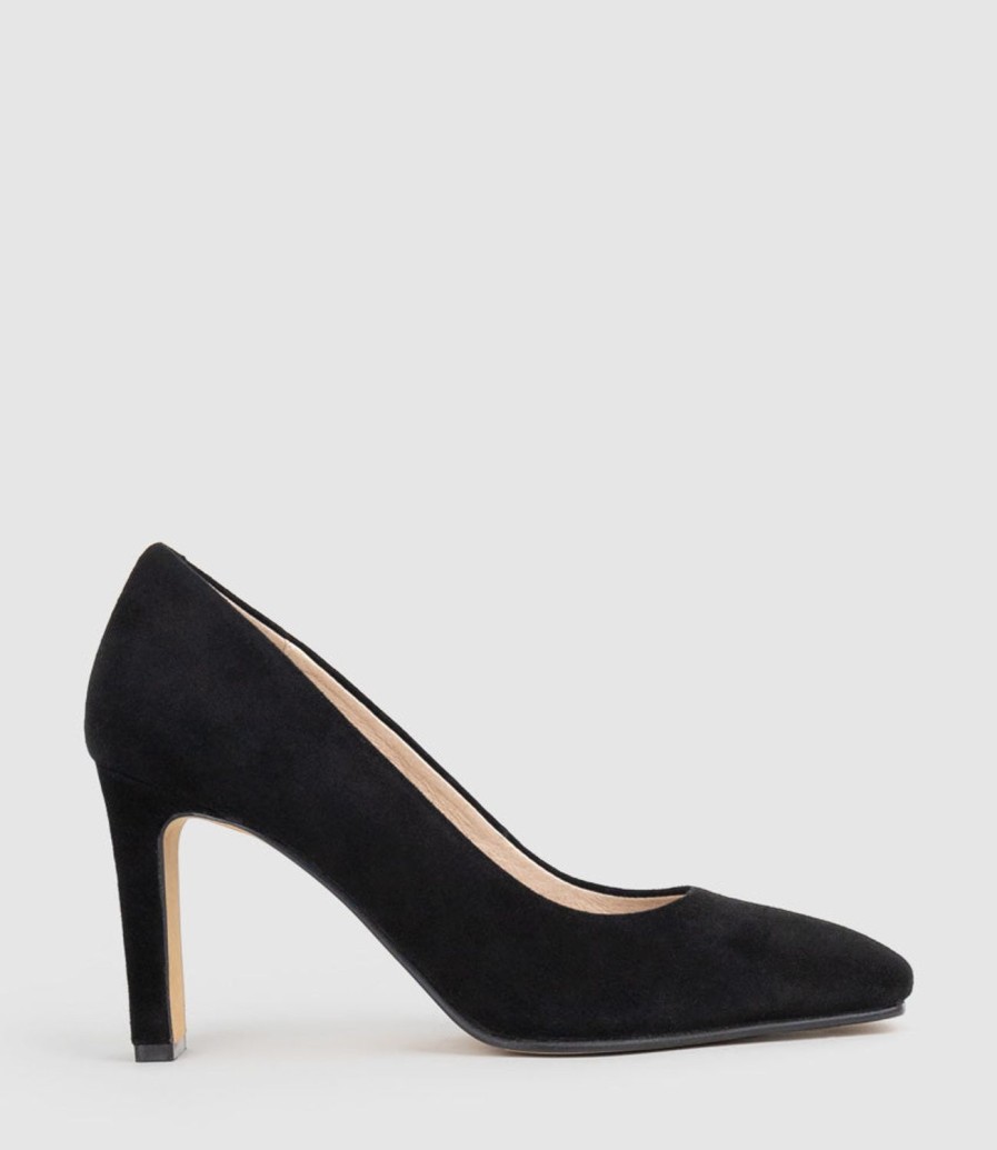 Edward Meller Brooklyn85 Square Toe Pump In Black Suede Hot