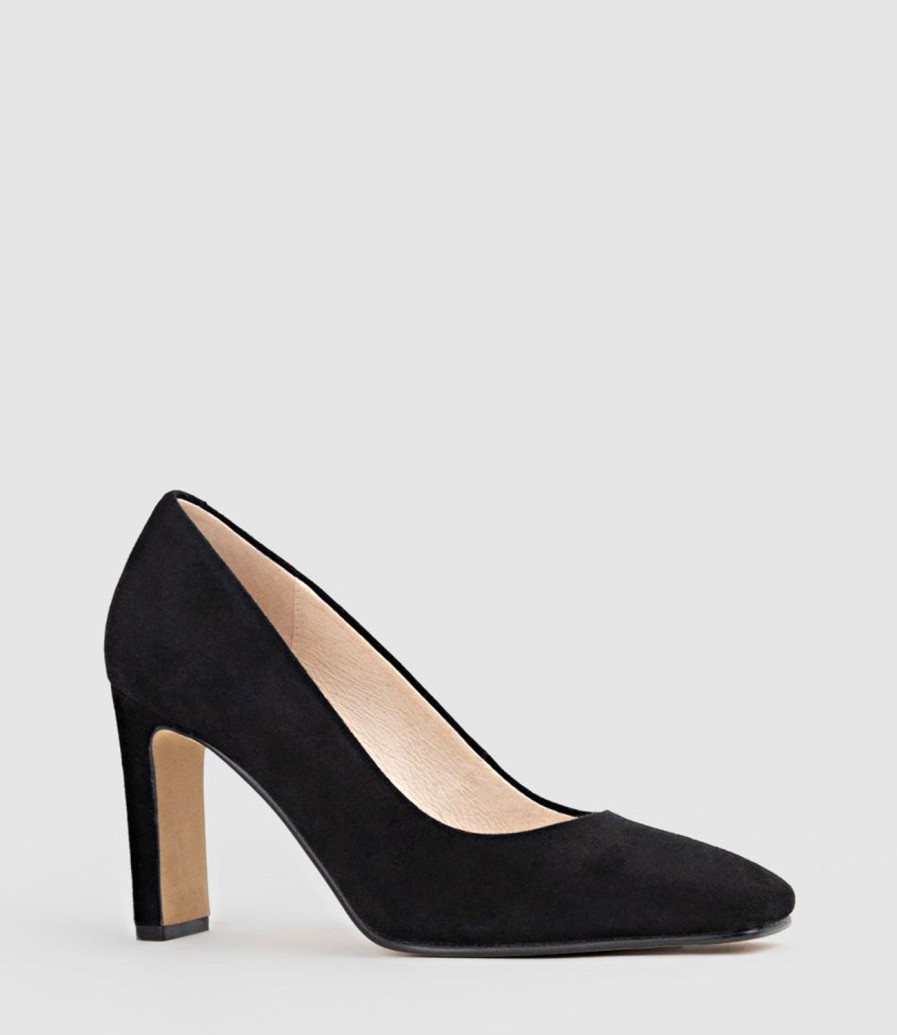 Edward Meller Brooklyn85 Square Toe Pump In Black Suede Hot