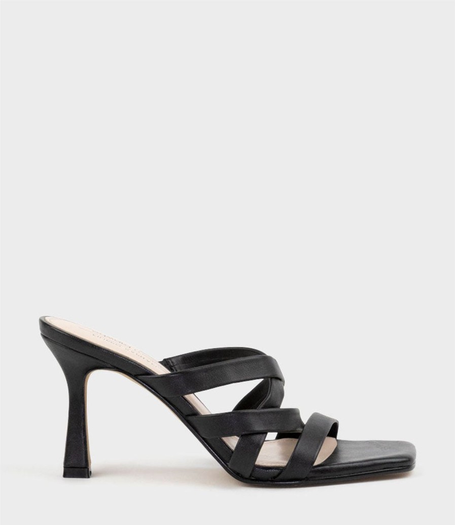 Edward Meller Indie80 Square Toe Strappy Slide In Black Clearance