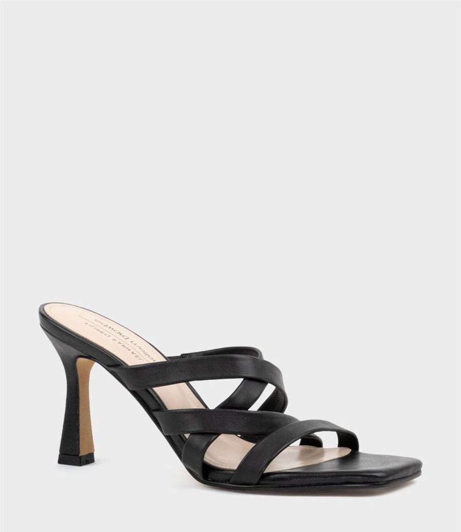 Edward Meller Indie80 Square Toe Strappy Slide In Black Clearance