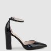 Edward Meller Glam100 Block Heel Dorsay Pump In Black Patent Best