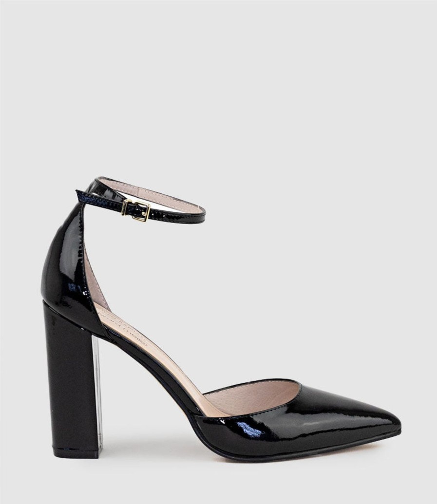 Edward Meller Glam100 Block Heel Dorsay Pump In Black Patent Best