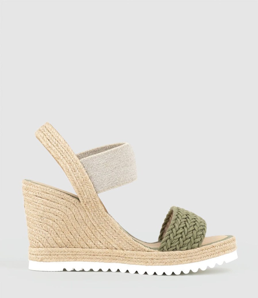 Edward Meller Mercedes Elastic Crochet Espadrille In Khaki New