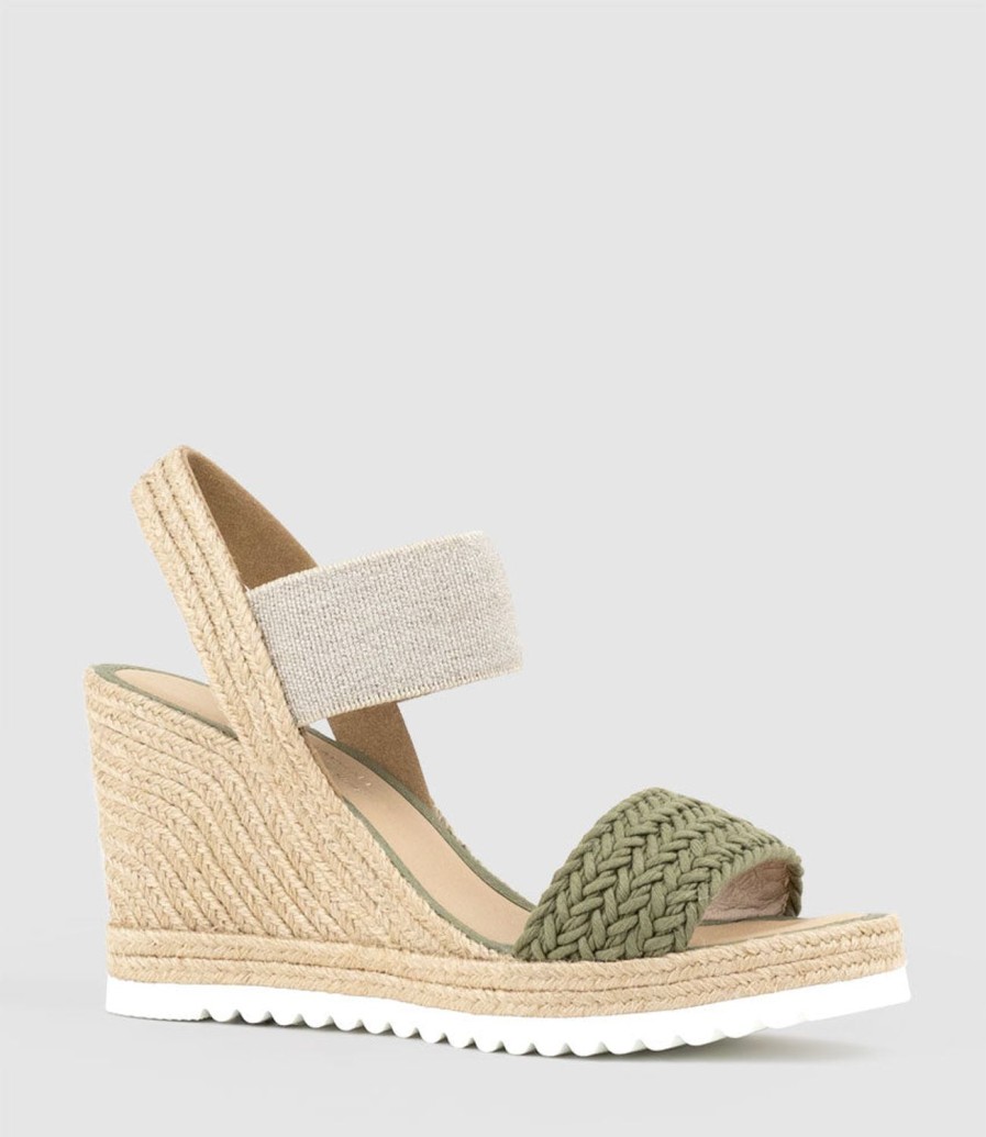 Edward Meller Mercedes Elastic Crochet Espadrille In Khaki New