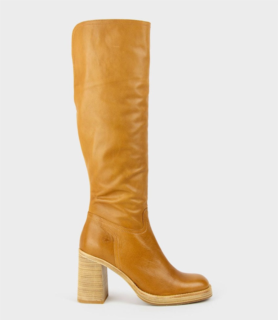 Edward Meller Veil Block Heel Knee High Boot In Camel Online