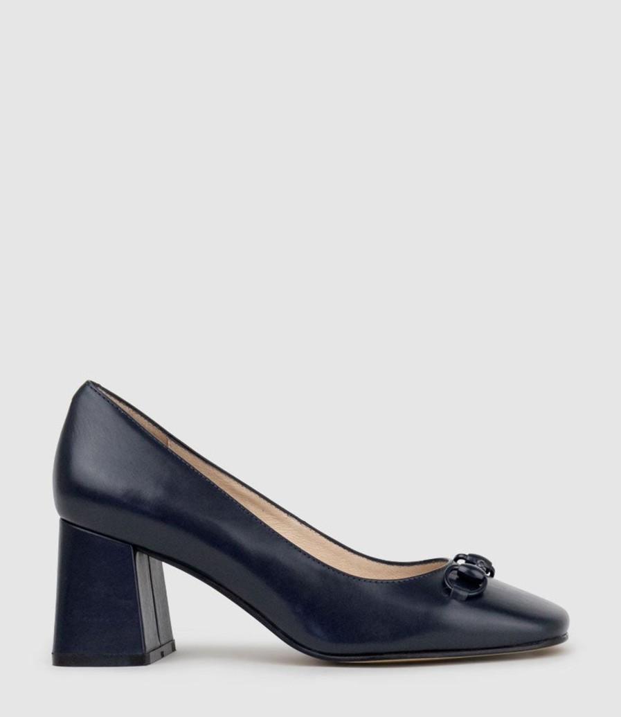 Edward Meller Blythe65 Square Toe Pump With Hardware In Navy Baby Calf Online