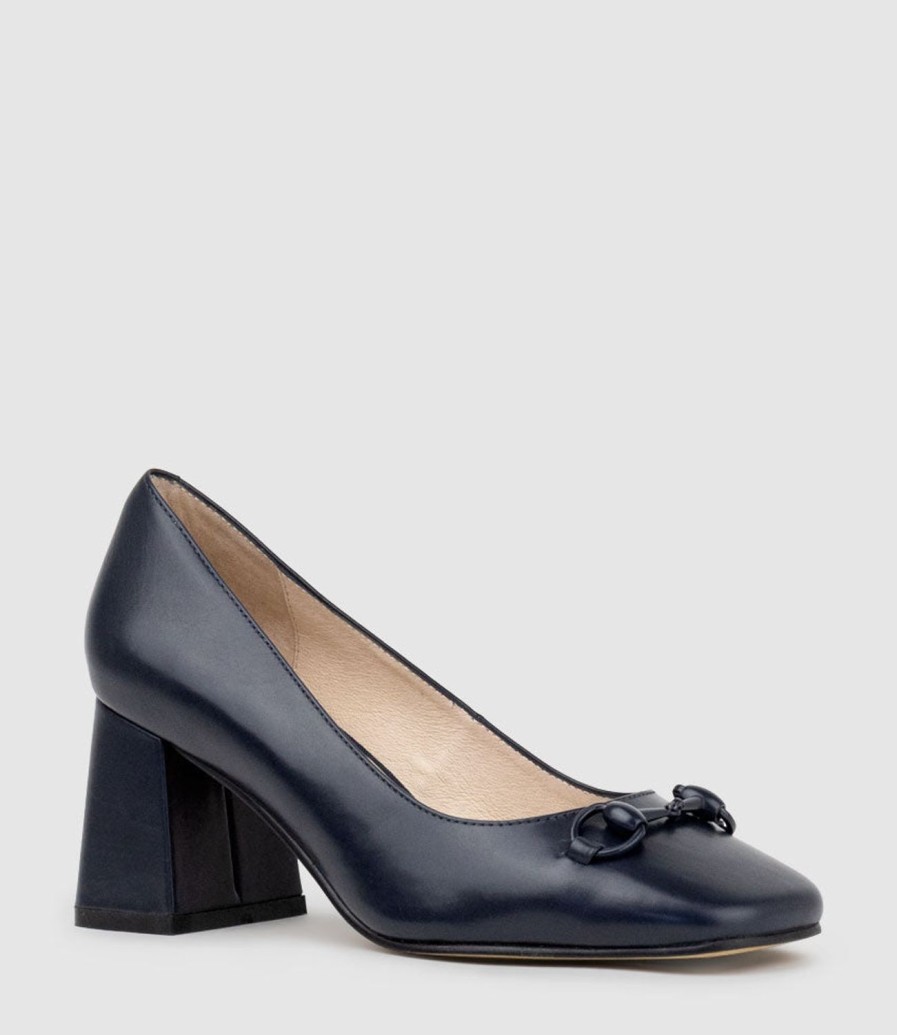 Edward Meller Blythe65 Square Toe Pump With Hardware In Navy Baby Calf Online