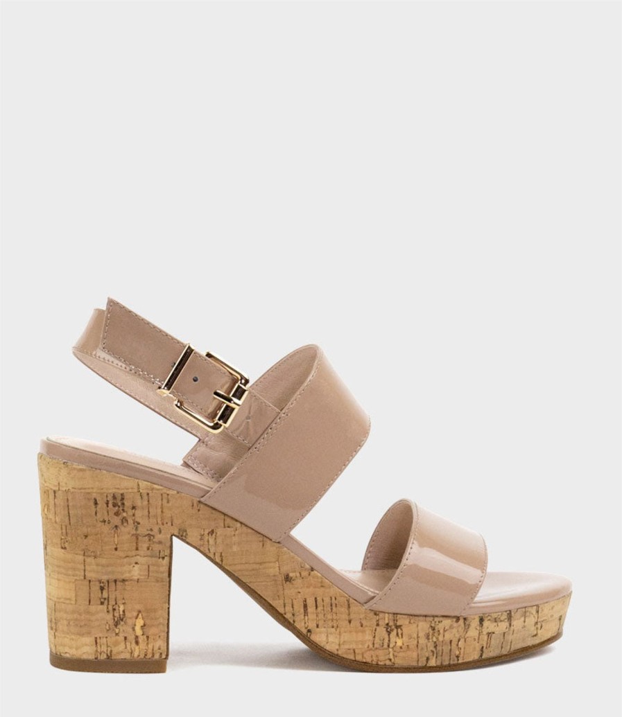 Edward Meller Rana80 Two Strap Sandal On Cork Unit In Nude Patent Wholesale