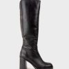 Edward Meller Veil Block Heel Knee High Boot In Black New