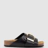 Edward Meller Kakari Buckle Slide On Footbed In Black New