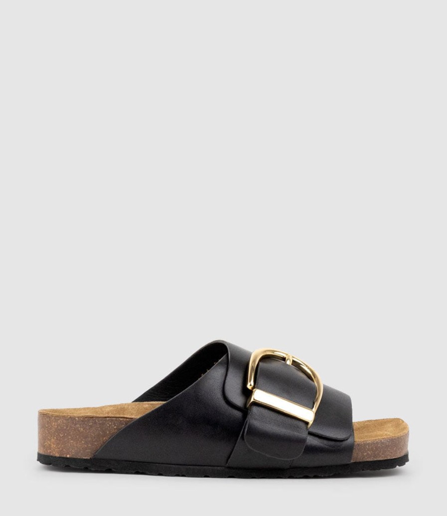 Edward Meller Kakari Buckle Slide On Footbed In Black New