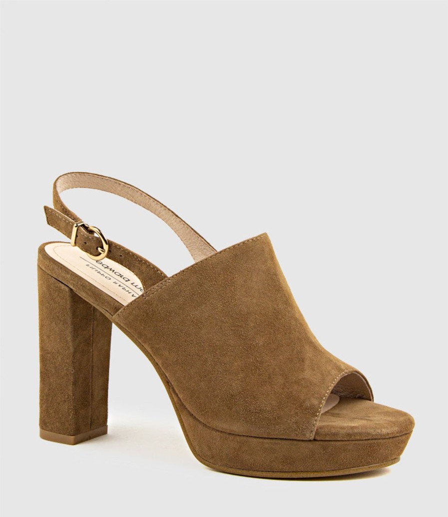 Edward Meller Ruler Platform Slingback Sandal In Tawny Suede Wholesale