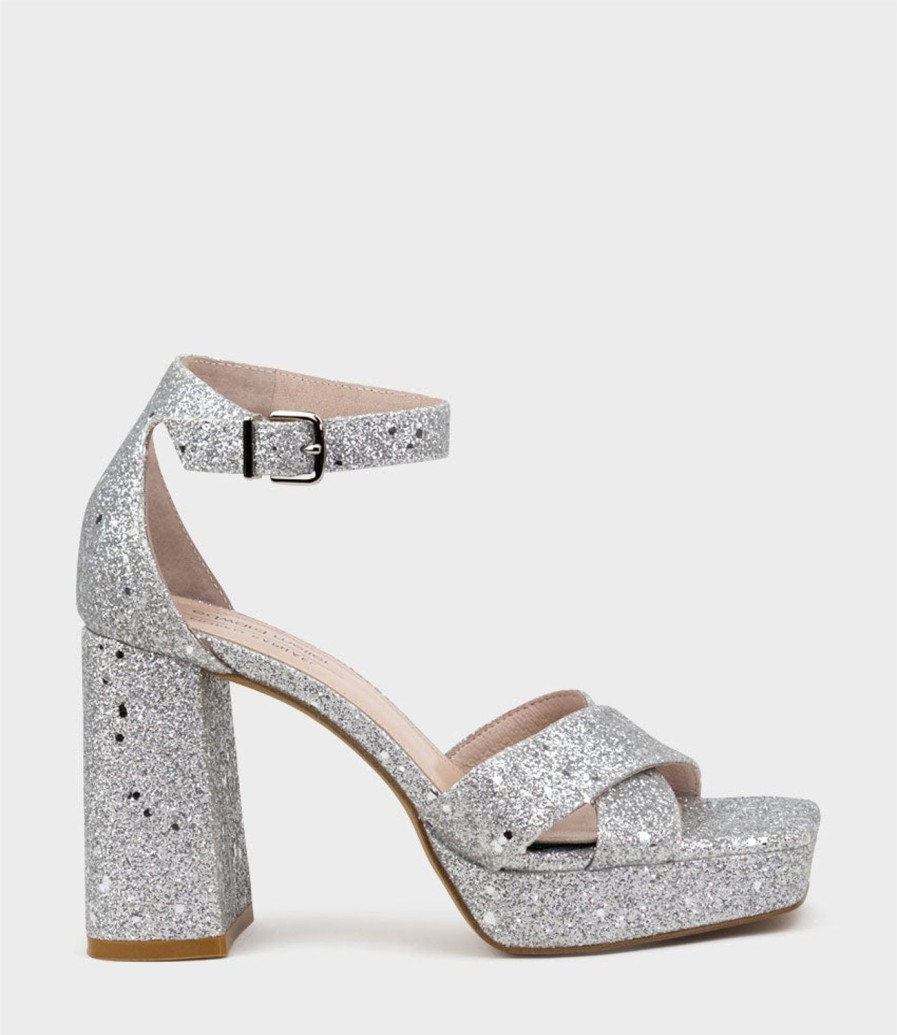 Edward Meller Richie95 Crossover Platform Sandal In Silver Sparkle Wholesale