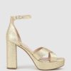 Edward Meller Raine100 Crossover Platform Sandal In Gold New