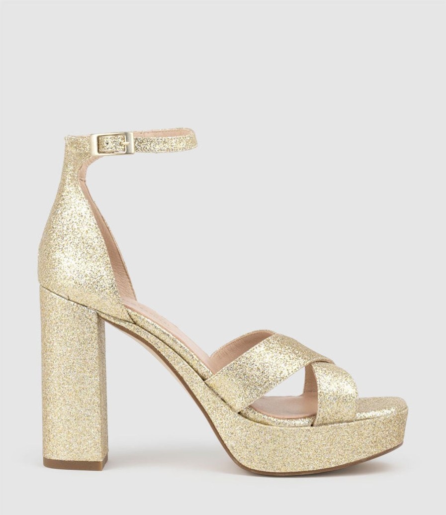 Edward Meller Raine100 Crossover Platform Sandal In Gold New