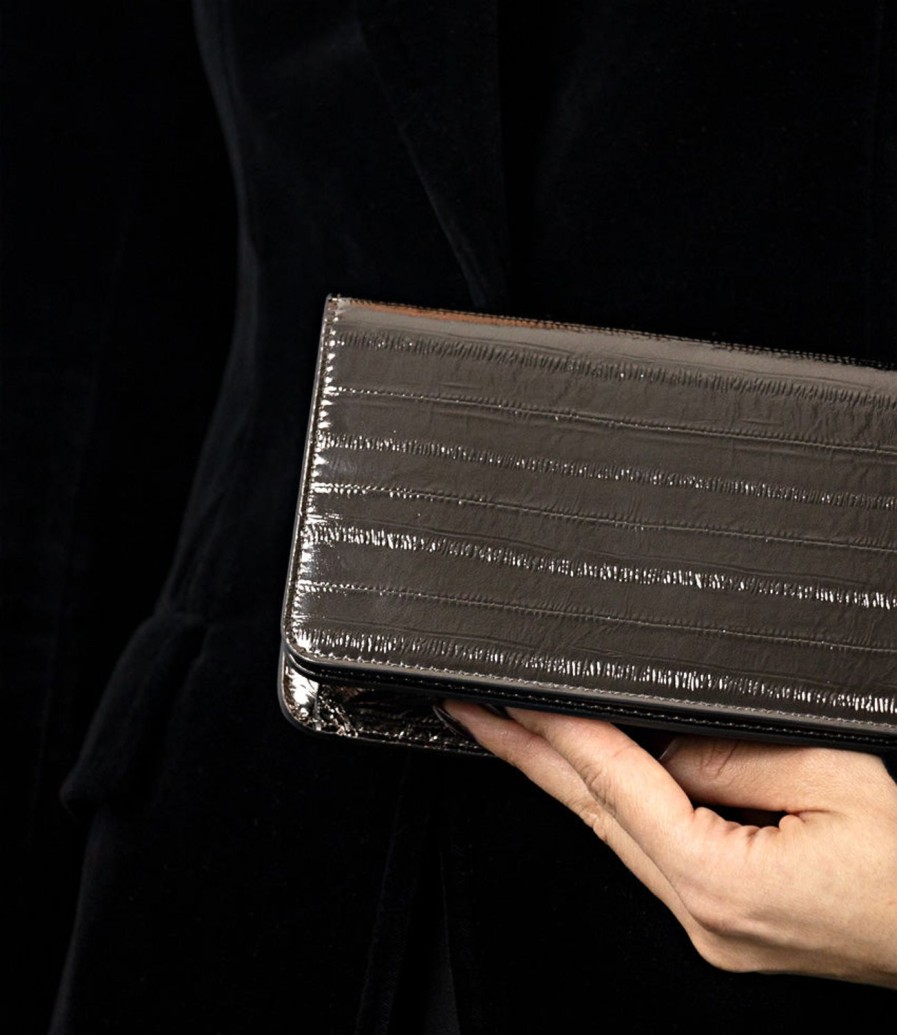 Edward Meller Nyx Evening Bag In Pewter Eel Clearance