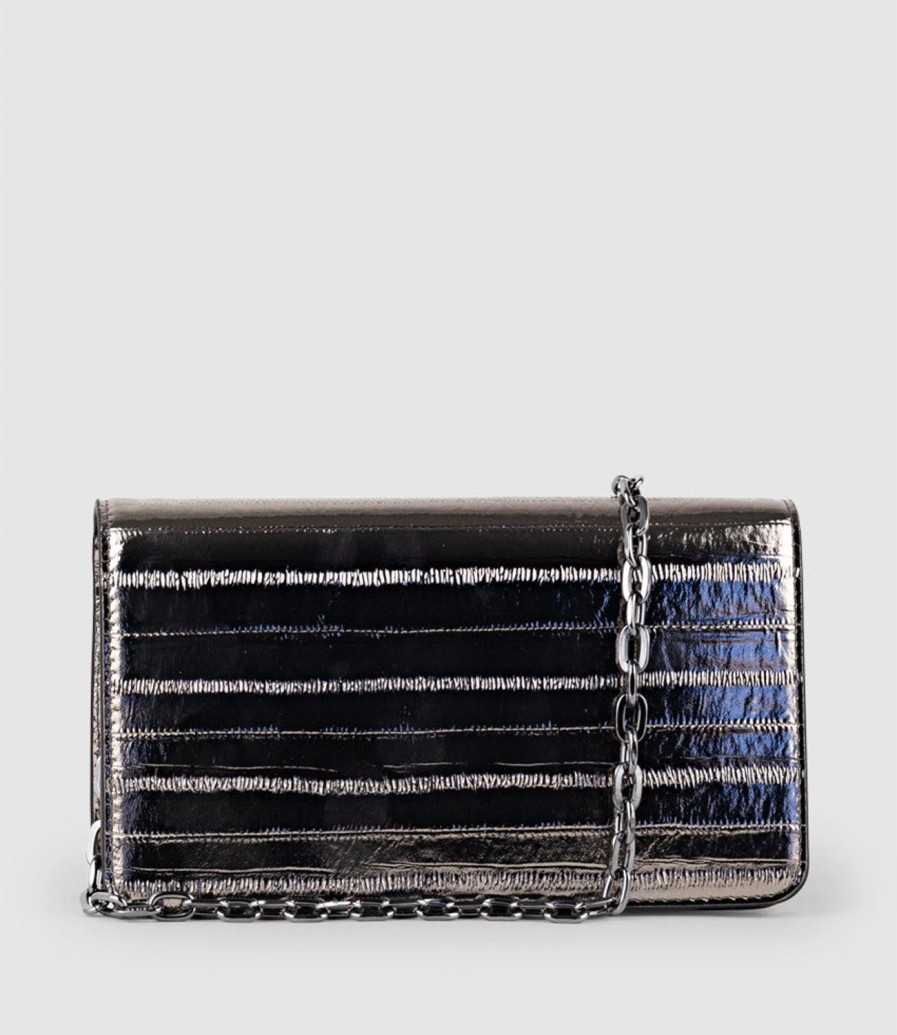 Edward Meller Nyx Evening Bag In Pewter Eel Clearance