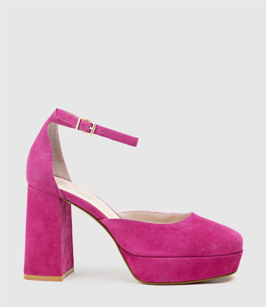 Edward Meller Rimini95 Closed Toe Platform Sandal In Hot Pink Suede Wholesale