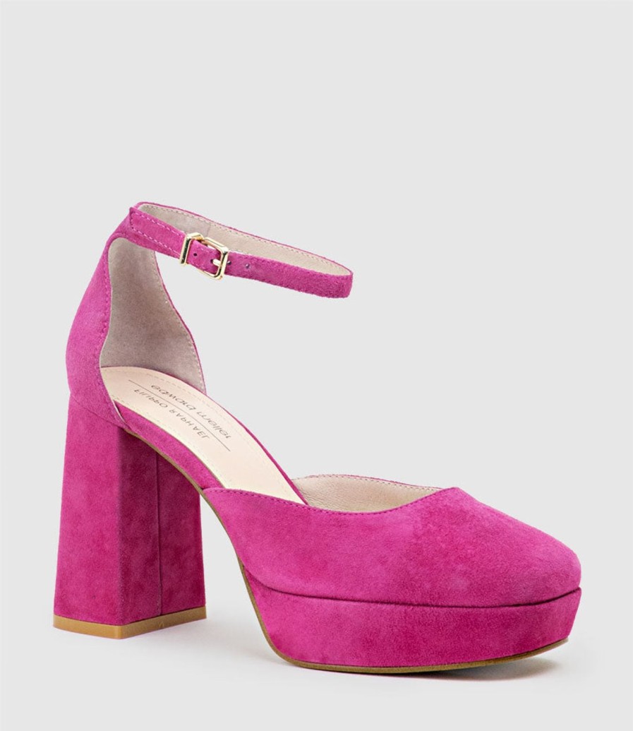 Edward Meller Rimini95 Closed Toe Platform Sandal In Hot Pink Suede Wholesale