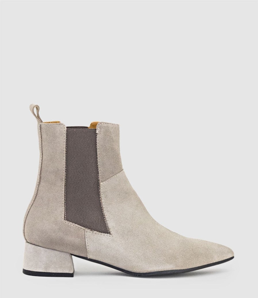 Edward Meller Zebe35 Pointed Ankle Boot With Gusset In Taupe Suede New