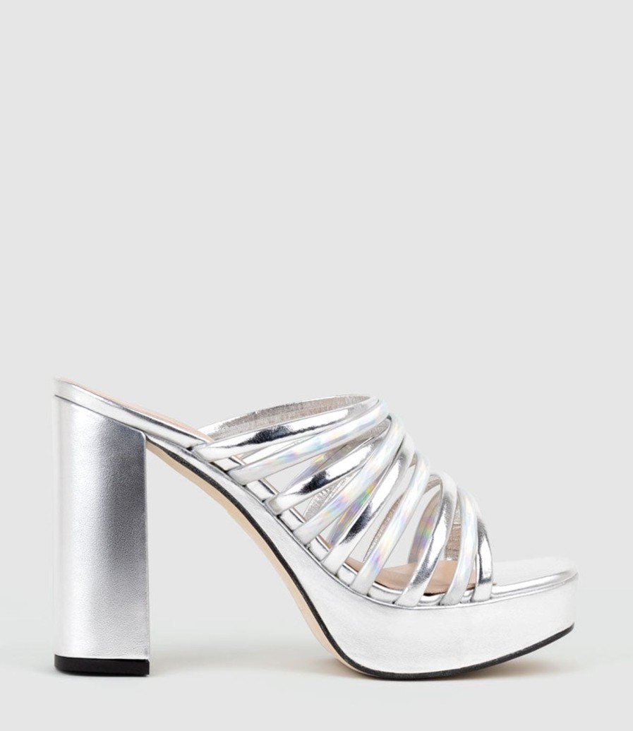 Edward Meller Testra115 Strappy Platform Slide In Silver Online