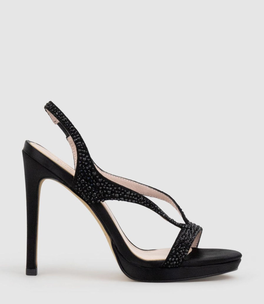 Edward Meller Wonder110 Jewelled Platform Sandal In Black Satin Online