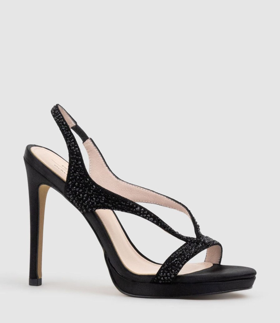 Edward Meller Wonder110 Jewelled Platform Sandal In Black Satin Online