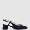 Edward Meller Clementine45 Closed Toe Sling With Hardware In Navy Suede Clearance