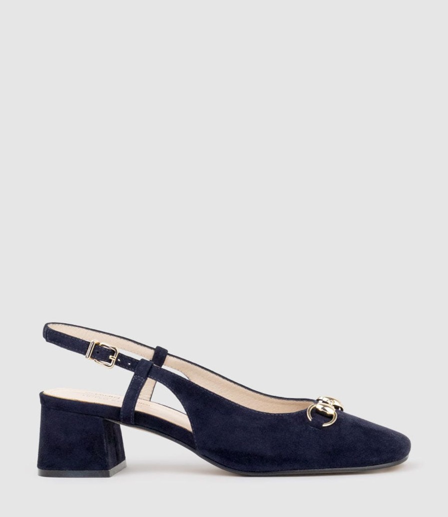 Edward Meller Clementine45 Closed Toe Sling With Hardware In Navy Suede Clearance