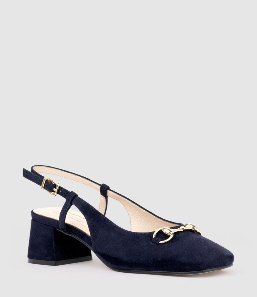 Edward Meller Clementine45 Closed Toe Sling With Hardware In Navy Suede Clearance